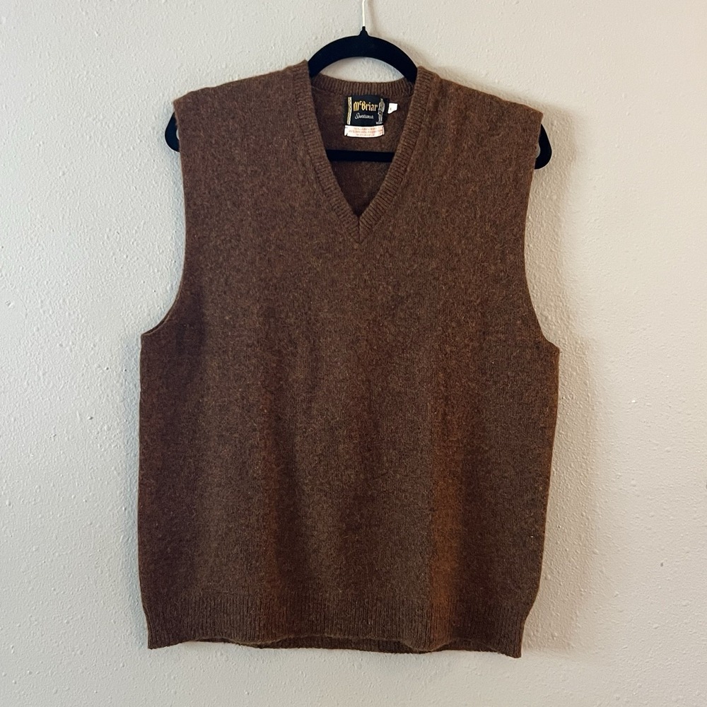 Vintage McBriar Sportswear Brown Wool Blend Sweater Vest Mens L Preppy V Neck